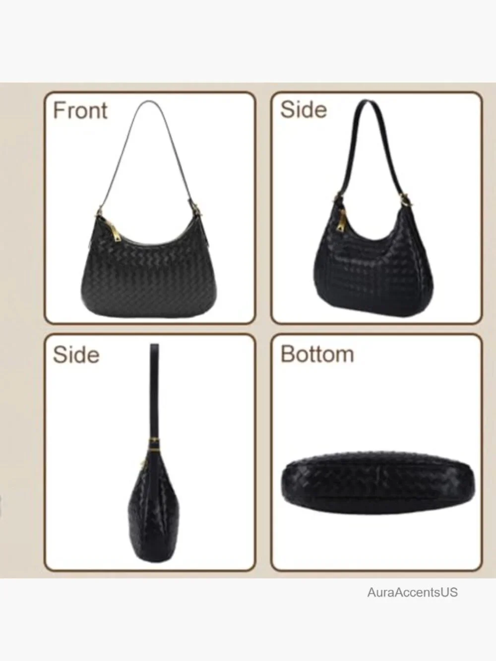 Woven Leather Crossbody Shoulder Bag Hobo Tote Purse Lightweight Zipper